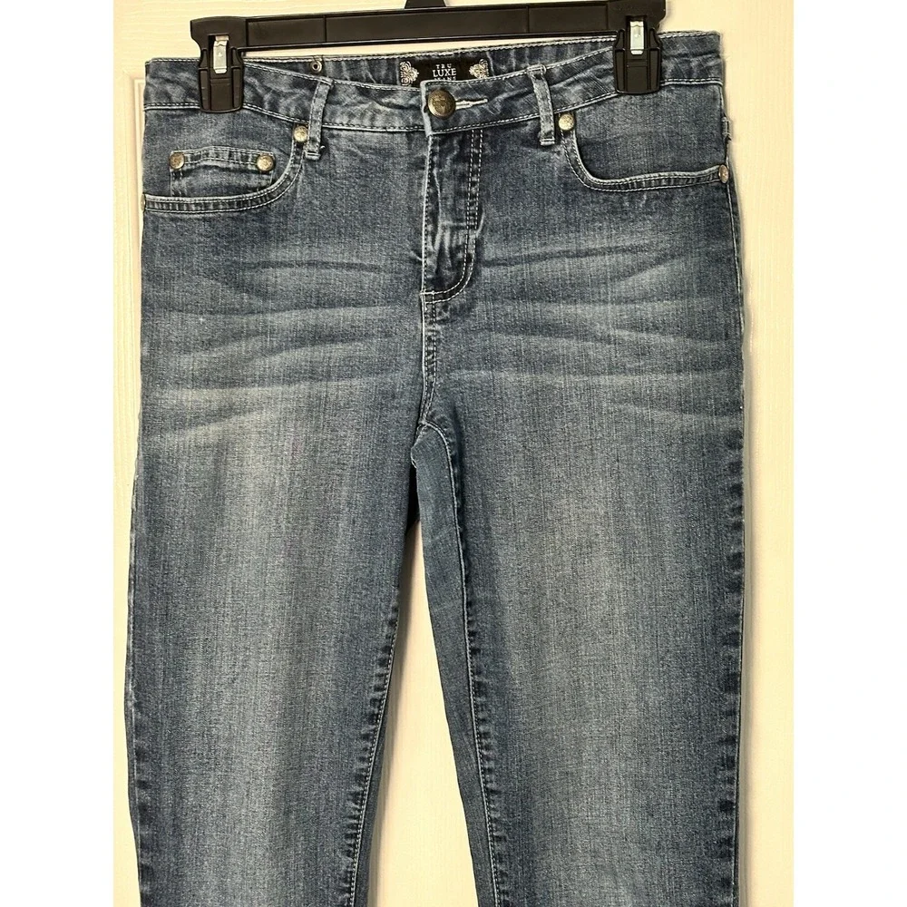 Tru Luxe Jeans Womens Denim Mid‎ Rise Stretch Embellished Pocket Blue Size 27/4